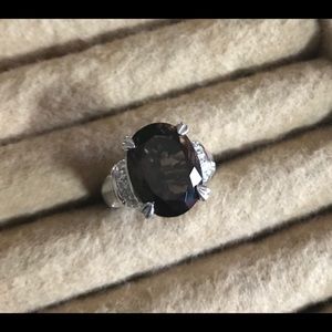 Judith Ripka SS Oval Smokey Quartz Ring